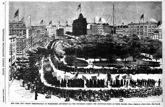 موكب عيد العمال في نيويورك ميدان الإتحاد 1882.jpg