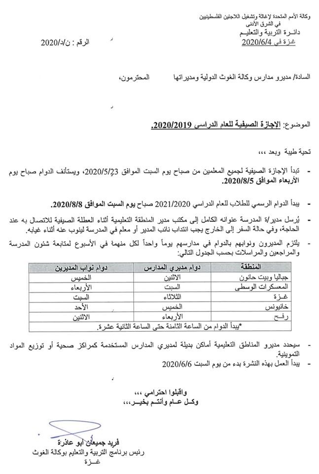 صورة الأونروا تعلن موعد الإجازة الصيفية 2020 لمدارس الوكالة في غزة وكالة سوا الإخبارية
